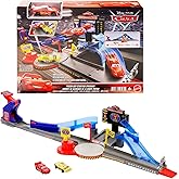 ​Mattel Disney and Pixar Cars Piston Cup Stunting Speedway Set ​​ | Includes Track Set, Tongue-Out Lightning McQueen Toy Vehicle &amp; Crushed Car