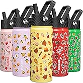 BJPKPK Insulated Water Bottle with Straw Lid, 18 oz Stainless Steel Metal Water Bottles, Reusable Leak Proof BPA Free Water Bottles, Cups, Thermo, Yummy