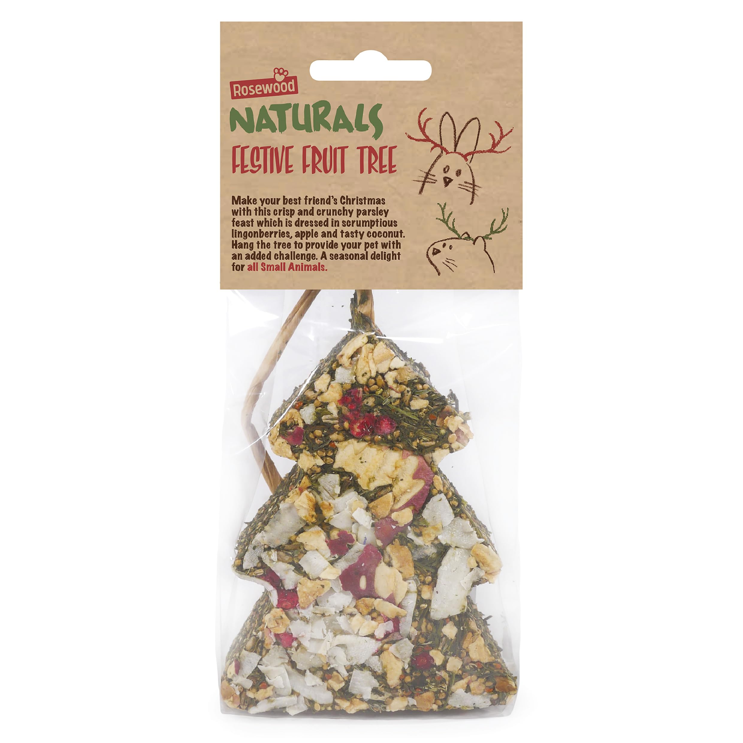 Rosewood Festive Fruit Tree, Christmas Treat For Small Animals Including Rabbits, Guinea pigs, Hamsters, Rats, Mice, Gerbils, Chinchillas and Degus