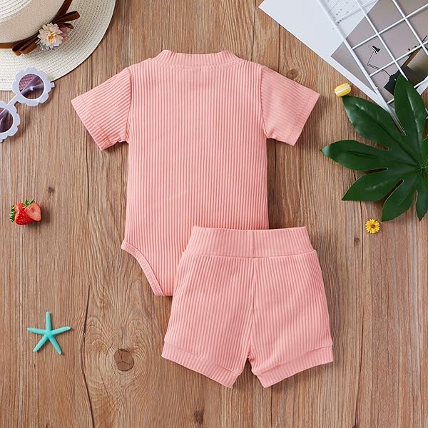 LEDY CHAMPSWIIN SUMMER NEWBORN BABY BOY GIRL CLOTHES SET RIBBED OUTFITS UNISEX INFANT SOLID SHORT SLEEVE TOPS SHORTS 2PCS