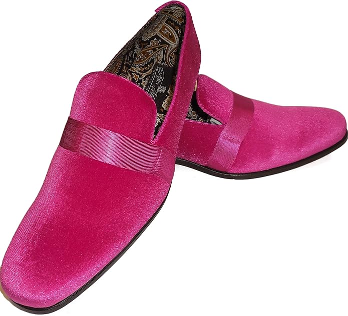 AM 6660 Mens Hot Pink Fuschia Fancy Velvet Dress Loafers
