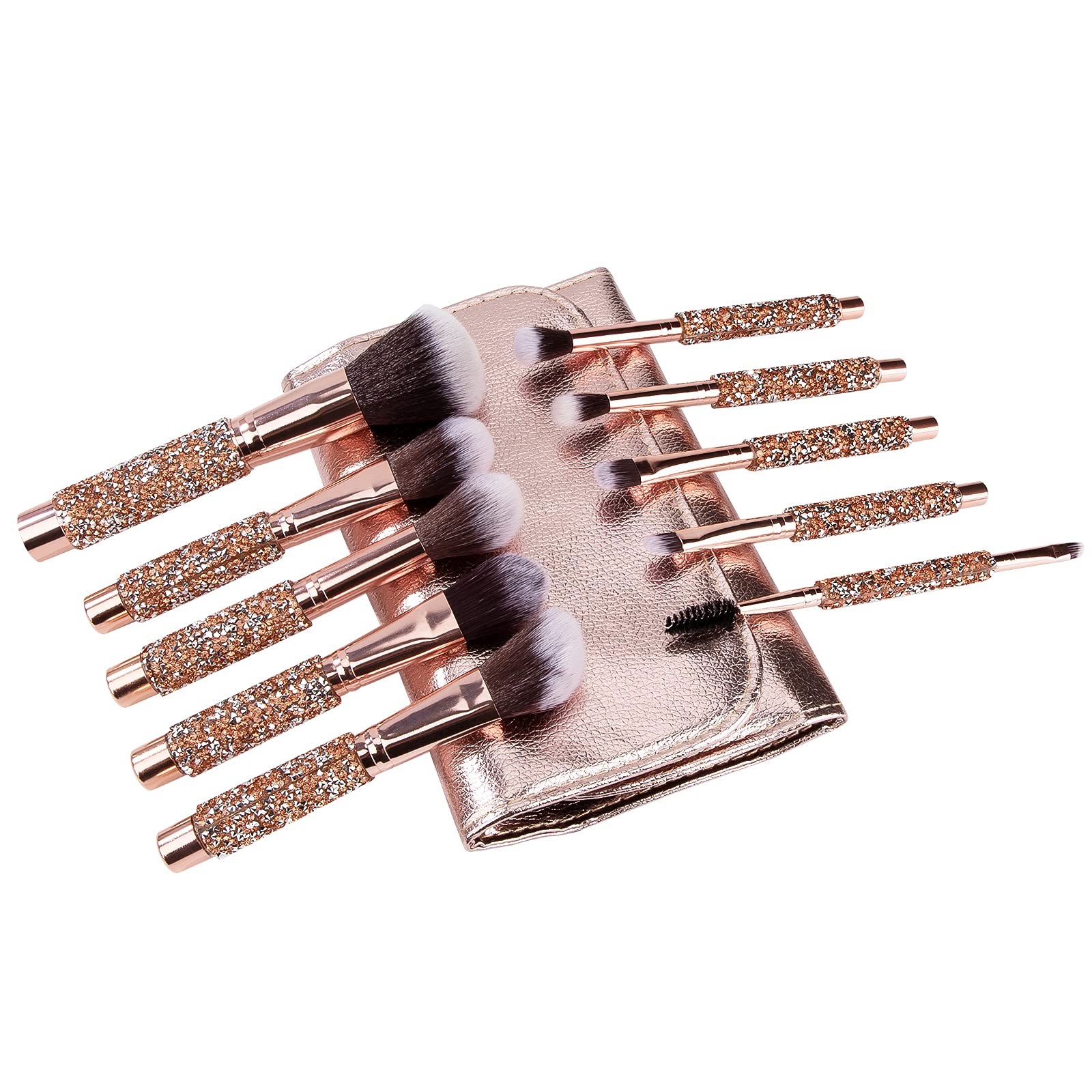 Makeup Brushes Set Professional Cosmetic Brushes with Diamond-studded Handle Premium Synthetic Foundation Concealer Eyeshadow Makeup Brushes with PU Brush Bag, Set of 10 Pieces