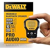 DEWALT Wearable Bluetooth Speaker (Updated Version), Clip-On Wireless Jobsite Pro Water-Resistant Portable Speaker (Non-Magnetic), Built-in Mic for Hands-Free Music/Calls, Bluetooth Speaker (Yellow)