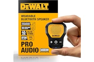 DEWALT Wearable Bluetooth Speaker (Updated Version), Clip-On Wireless Jobsite Pro Water-Resistant Portable Speaker (Non-Magnetic), Built-in Mic for Hands-Free Music/Calls, Bluetooth Speaker (Yellow)