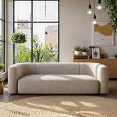 Acanva Mellow Modern Tight Curved Back Velvet Sofa, 3 Seater, Cream | Minimalist Couch for Living Room Apartment, Modular Sectional, Hardwood Frame