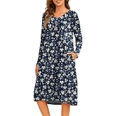 Becotal Nightgowns for Women Floral Print House Dresses Pleated Sleepwear Long Sleeve Sleep Shirts Mumu Dresses with Pockets