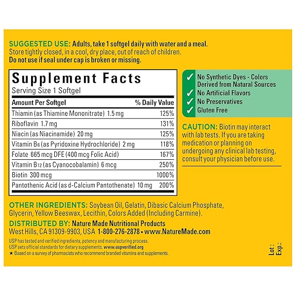 NATURE MADE SUPER B ENERGY COMPLEX, DIETARY SUPPLEMENT FOR BRAIN CELL FUNCTION SUPPORT, 60 SOFTGELS, 60 DAY SUPPLY