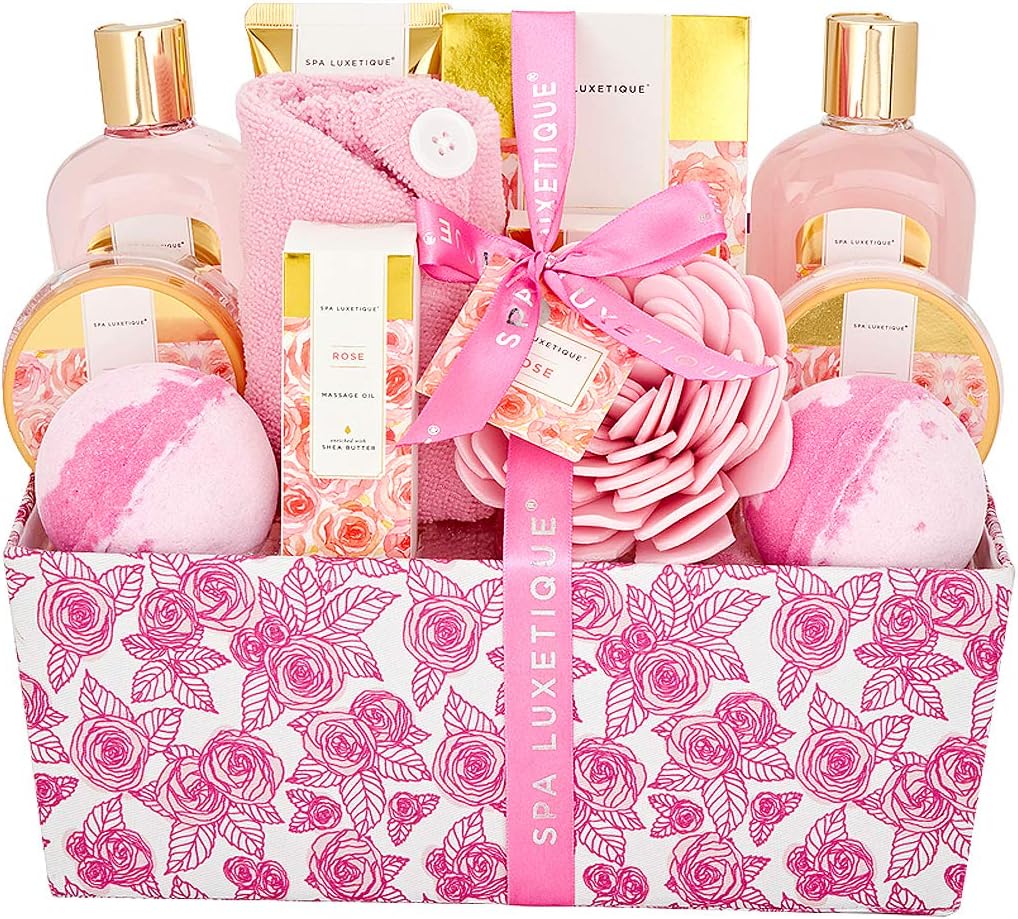 Spa Luxetique Bath Spa Gift Baskets Rose, Premium 12pc Gift Baskets for