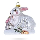 Mother and Baby Bunnies Glass Christmas Ornament