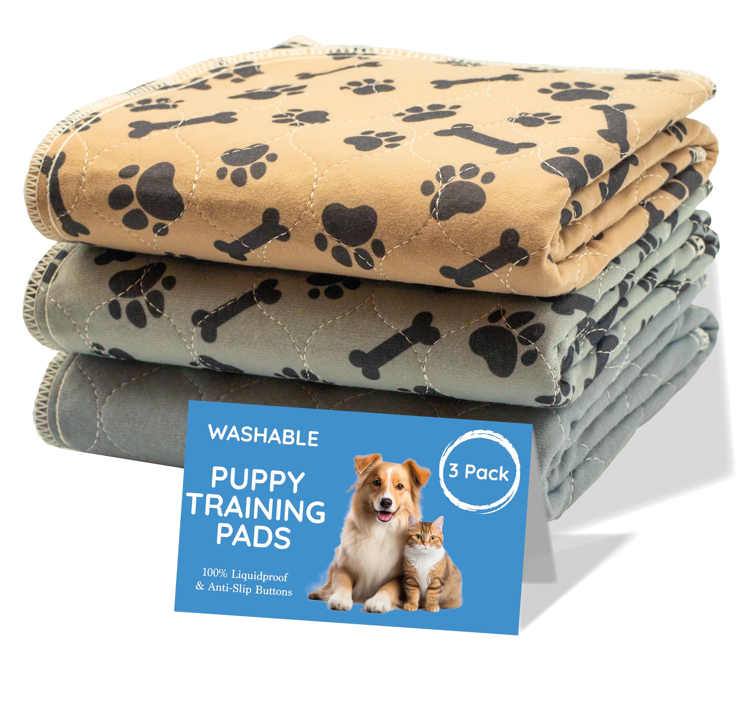 Magnus Creations | Reusable Dog Pee Pads | 5-Layer Washable Puppy Pads | Super Absorbent Waterproof Pet Mats for Home, Car & Travel | Medium & Large Dogs (3-Pack, 76 × 91 cm)
