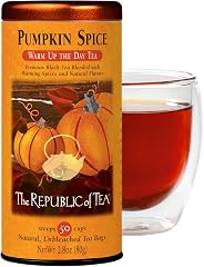 The Republic of Tea Pumpkin Spice Black Tea, Caffeinated, 50 Count | Moderate caffeine. Full-bodied black tea with notes of p