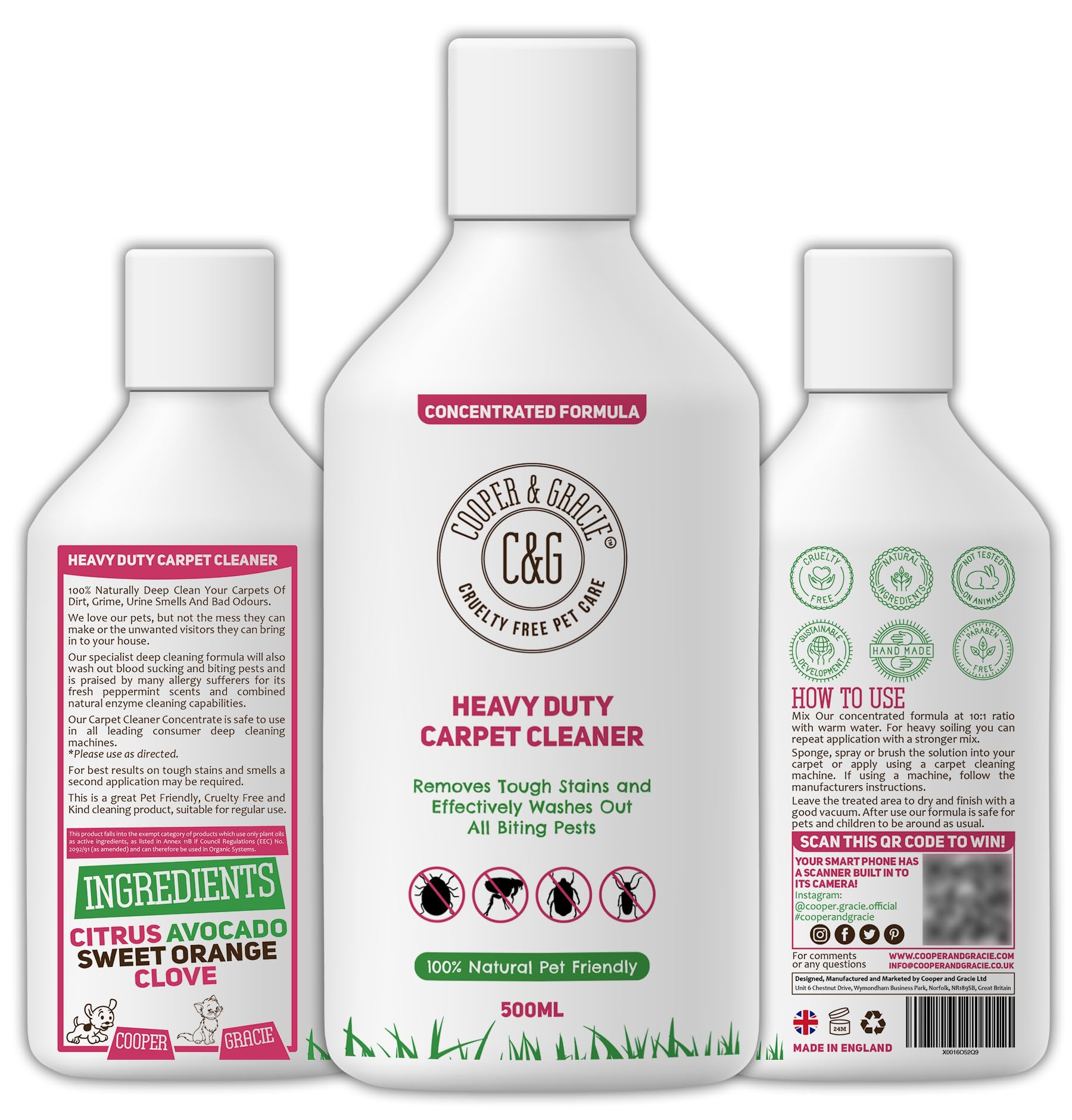 Heavy Duty Pest Carpet Cleaner Concentrate 500ml | Natural Cruelty Free Enzyme Blend | Effective Against Washing Away Blood Sucking Pest Bug From Dirty Carpets