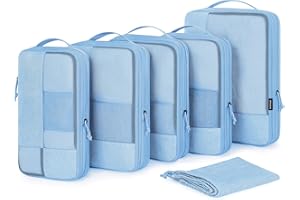 BAGSMART Compression Packing Cubes for Suitcase, 6 Set Travel Packing Cubes for Luggage, Compression Travel Cubes & Suitcase Organizer for Packing with Shoe Bag Sky Blue