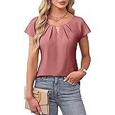 Blooming Jelly Womens Dressy Business Casual Tops Work Trendy Short Sleeve Shirts Summer Cute Pleated Blouses