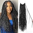 Toniola Boho Crochet Braids 9 Packs 24 Inch Goddess Box Braids Crochet Hair for Women Pre-looped Bohemian Crochet Box Braids with Curly Ends Synthetic Braiding Hair Extensions (24inch, 1b#)