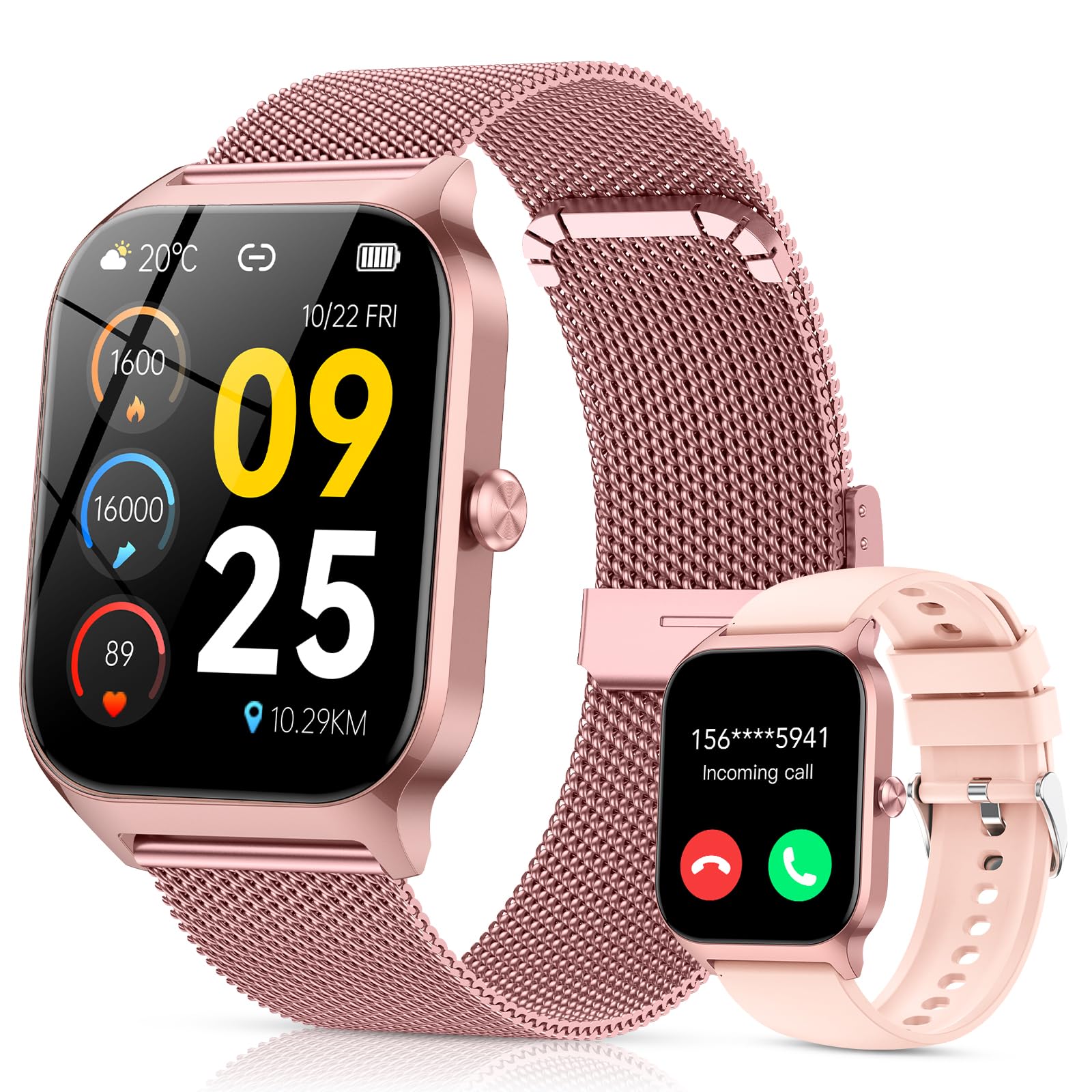Photo 1 of (MISSING CHARGER)Smart Watches for Women Android & iPhone (2 Bands), 1.85" HD Smartwatch with Calls/Messages/Notifications, Heart Rate/SpO2/Sleep Monitor,120+ Sports Modes Waterproof Fitness Tracker Watch, Pink