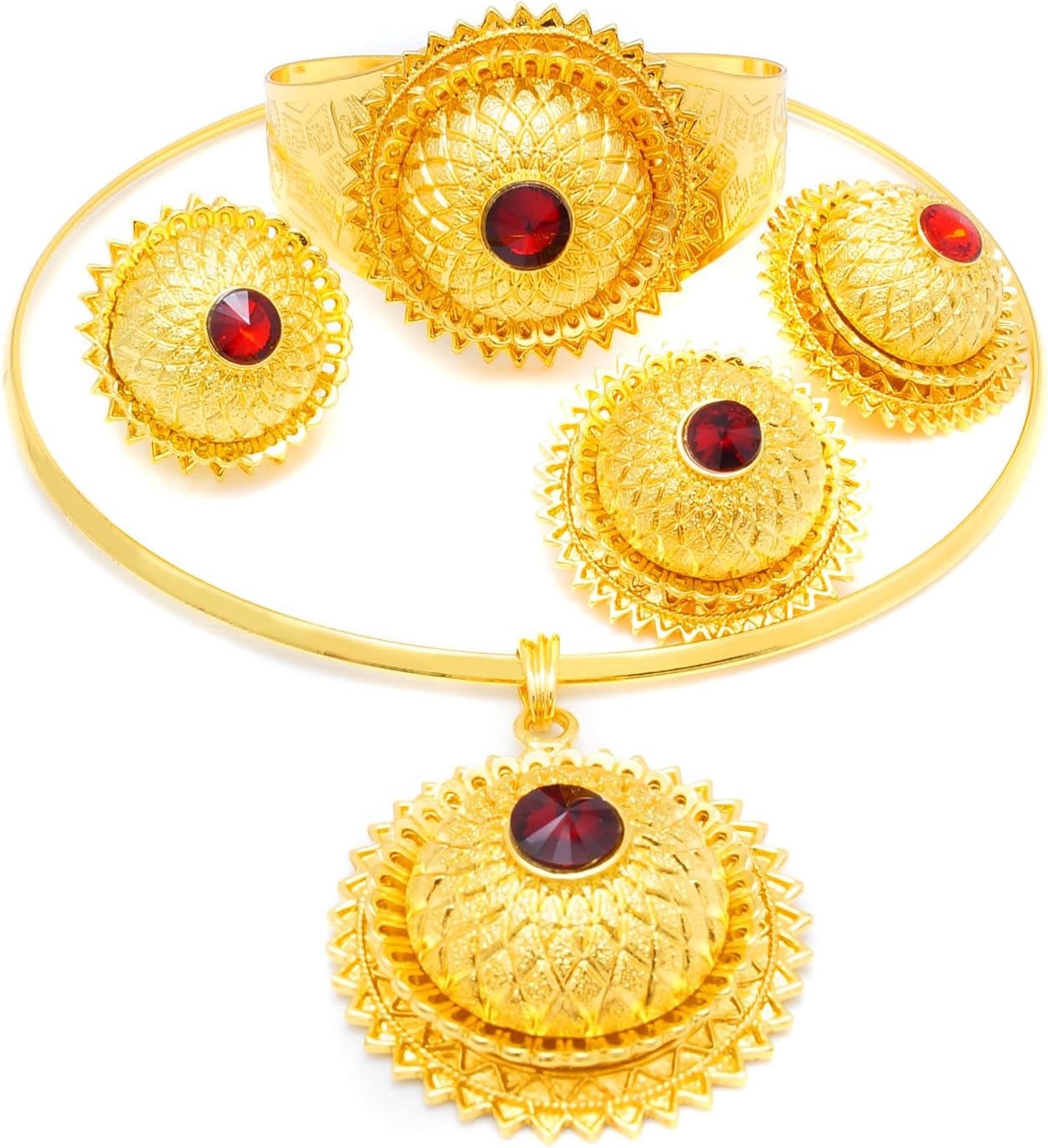 Ethiopian Habesha Dubai Gold Jewelry Eritrea Traditional African Bride Necklaces Sets for Wedding