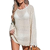 CUPSHE Women's Swimsuit Cover Up Crochet Bathing Suit Mesh Swimwear Knit Pullover Beach Dress