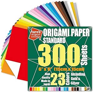 taro s origami studio standard 6 inch one sided 23 colors 300 sheets square easy fold premium japanese paper for beginner gold and silver included