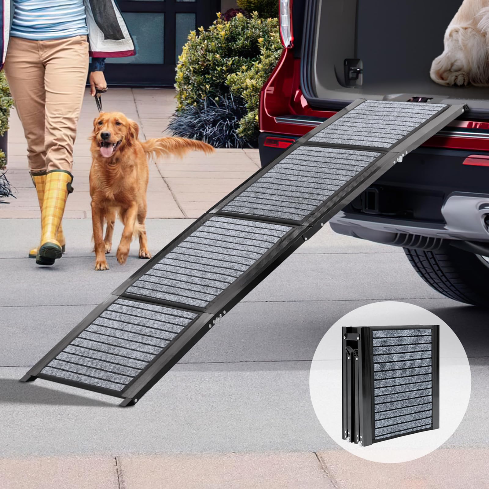 Photo 1 of *USED*
PENSUN Dog Ramp for Car, 67" Foldable Pet Ramp with Non-Slip Rug Surface, Lightweight and Portable Truck Ramp Stairs for Medium & Large Dogs Up to 250LBS Enter Cars, SUVs & Trucks (67" L x 17" W)