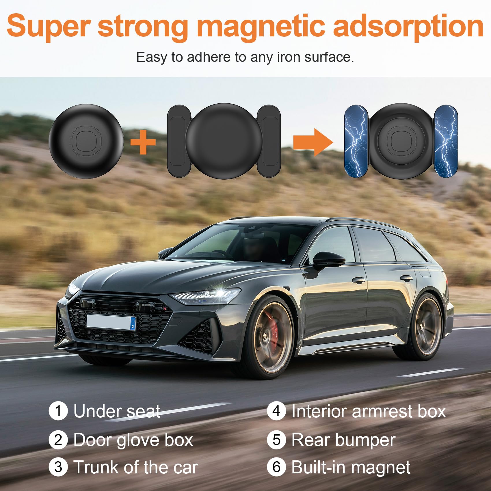 GPS Tracker Auto, Magnetisch Auto Tracker ohne ABO, Kompatibel mit iOS & Android, Wasserdichter Smart Tag, Globale Ortung Versteckter Tracker, IP68 Wasserdicht, Austauschbarer Akku 6