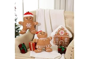 Konohan 3 Pcs Christmas Gingerbread Pillows House Man Throw Pillows Stuffed Gingerbread Shaped Pillow for Christmas Party Outdoor Cushion Decorations(Dark Yellow,Lovely Style)