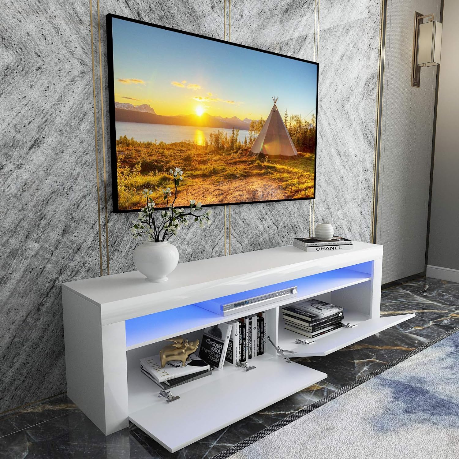 blackpoolal TV Stand 200CM LED TV Stand Unit Modern High Gloss Door LED