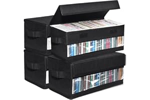 CCidea CD Storage Boxes - Pack of 2 CD Cases - 14" x 5.9" x 5.3" Disc Holders with Lids & Visual Window, Holds Up to 32 CDs in full jewel cases, 65 CDs in slim cases, and 180 discs in CD sleeves