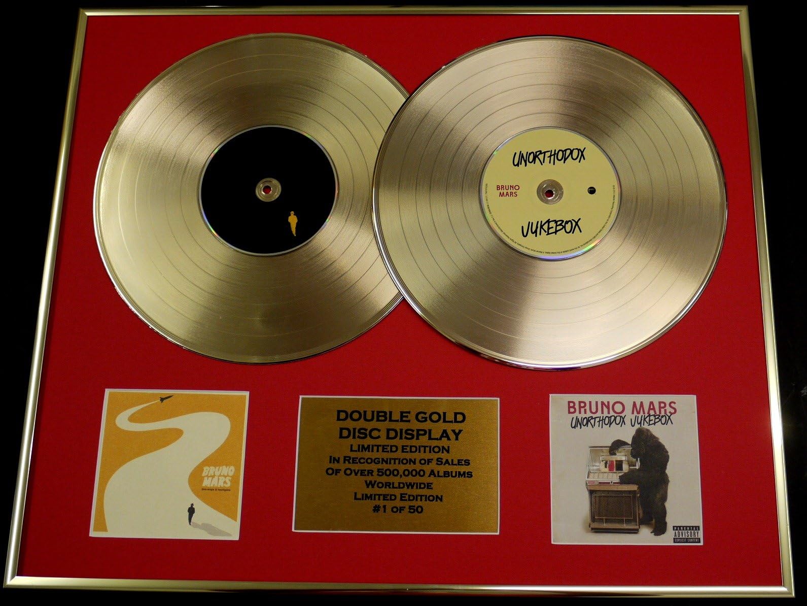 BRUNO MARS/DOUBLE CD GOLD DISC & PHOTO DISPLAY/LTD. EDITION/COA/DOO-WOPS & HOOLIGANS & UNORTHODOX JUKEBOX
