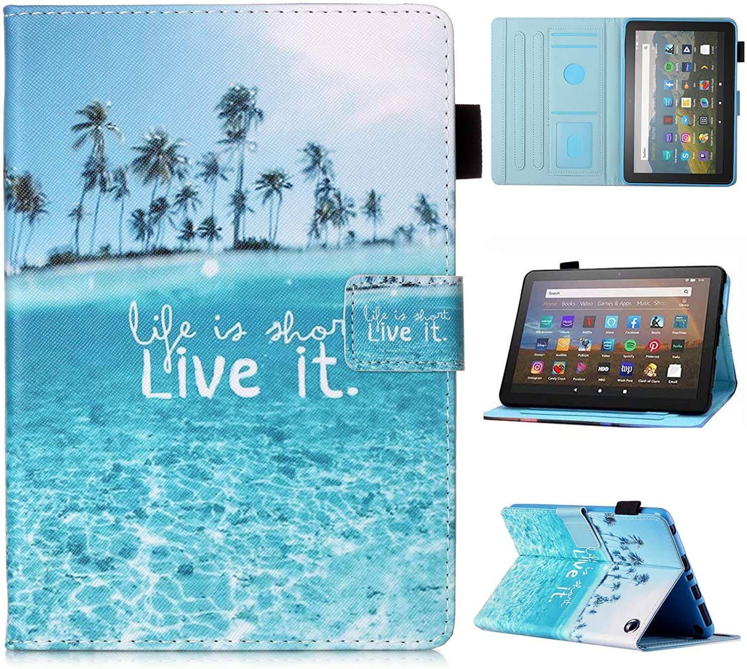 MOKASE Case for Amazon Kindle Fire HD 8/8 Plus Tablet (Fit 2024 2022 2020 12th / 10th Generation), Slim PU Leather Cover, Smart Auto Wake/Sleep with Stand & Card Holder for Fire HD 8/8 Plus, Beach