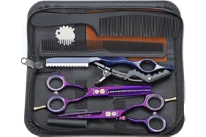 Purple Dragon 5.5 inch Hair Cutting Scissors Set with Razor, Leather Scissors Case, Barber Hair Cutting Shears Hair Thinning/