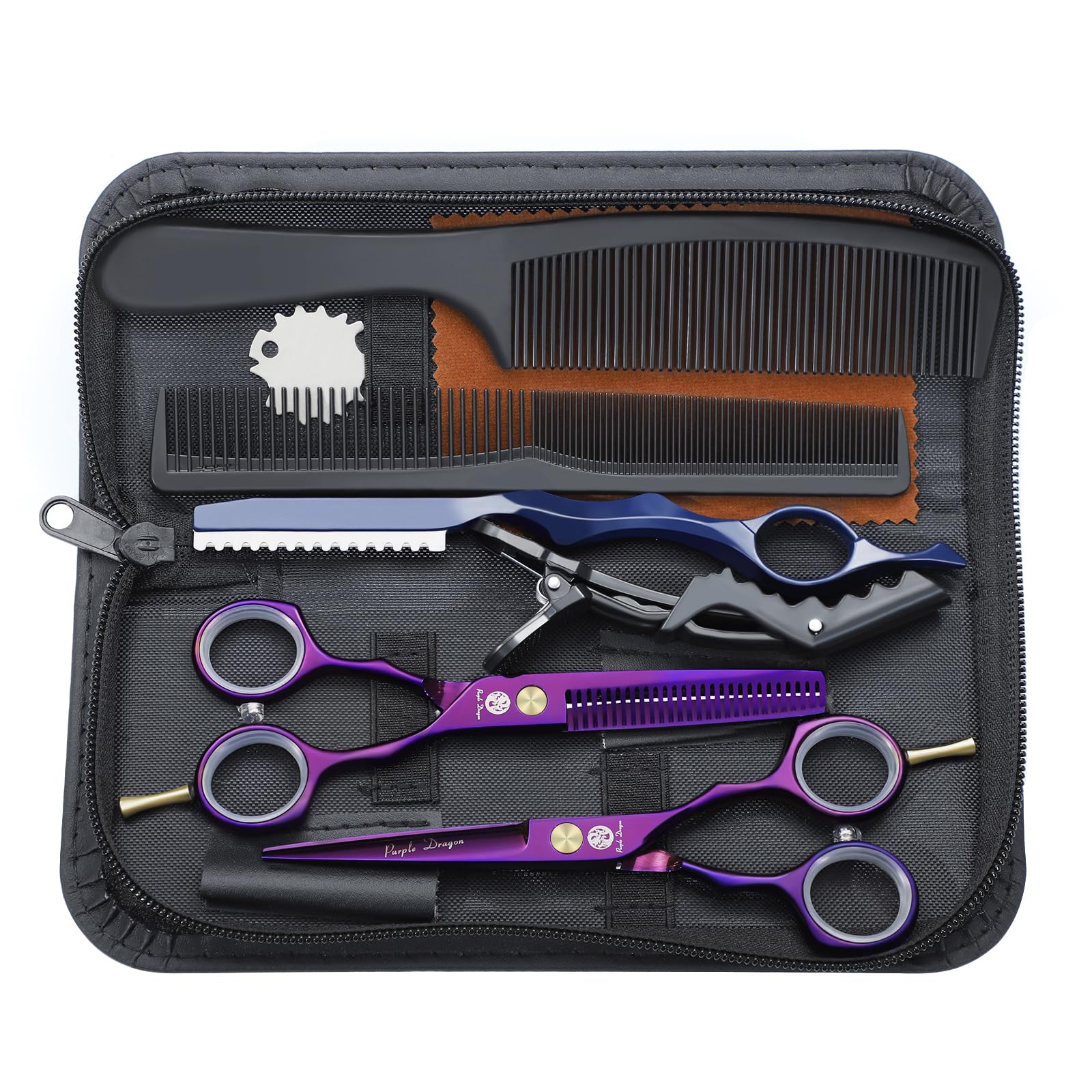 Purple Dragon Purple Hairdressing Scissors Set 5.5 Inch Hair Cutting & Thinning Scissors Kit for Men Women Kids Home Salon Barber