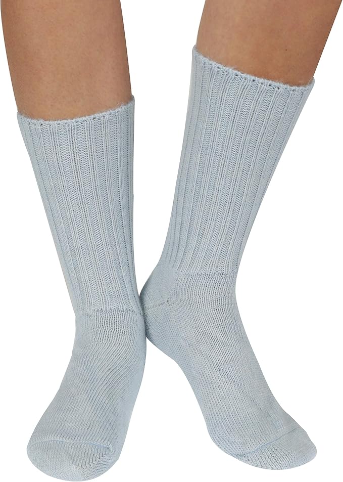 Women 90 Alpaca Wool Elastic Free Bed Sock 1 Pair Med 47 Soft Blue