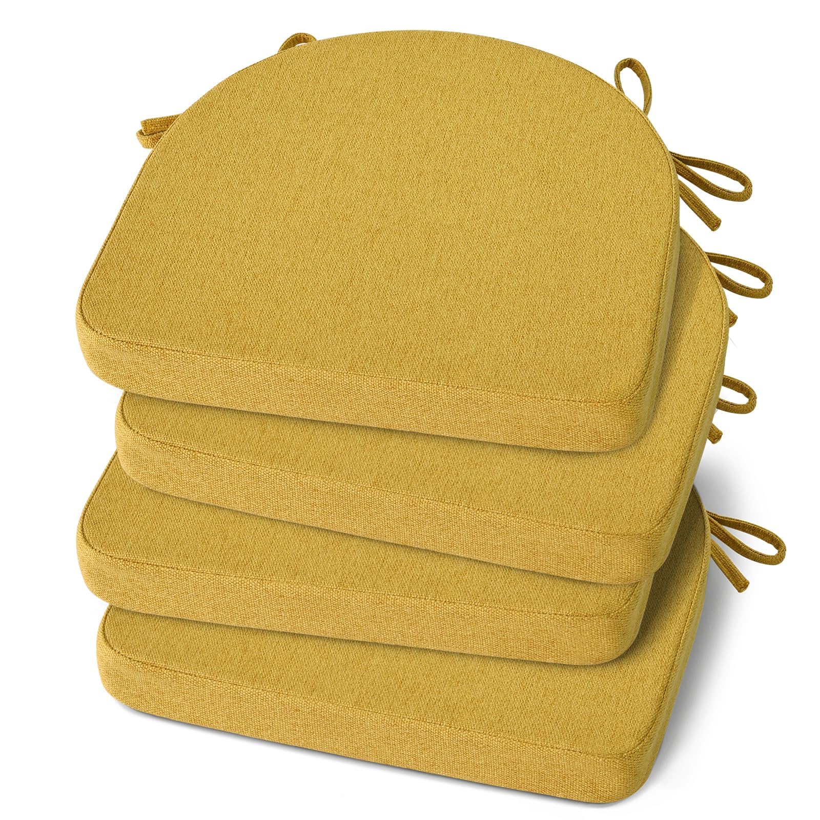 Photo 1 of Shinnwa Kitchen Chair Cushions Set of 4, Non-Slip Dining Chair Cushions with Ties and Machine Washable Cover, 4 Pack, 17 x 16.5 x 2in, Yellow