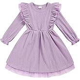 Toddler Girl Dress Fall Ruffle Long Sleeve Baby Girl Solid Color Casual Dresses 2-6Y
