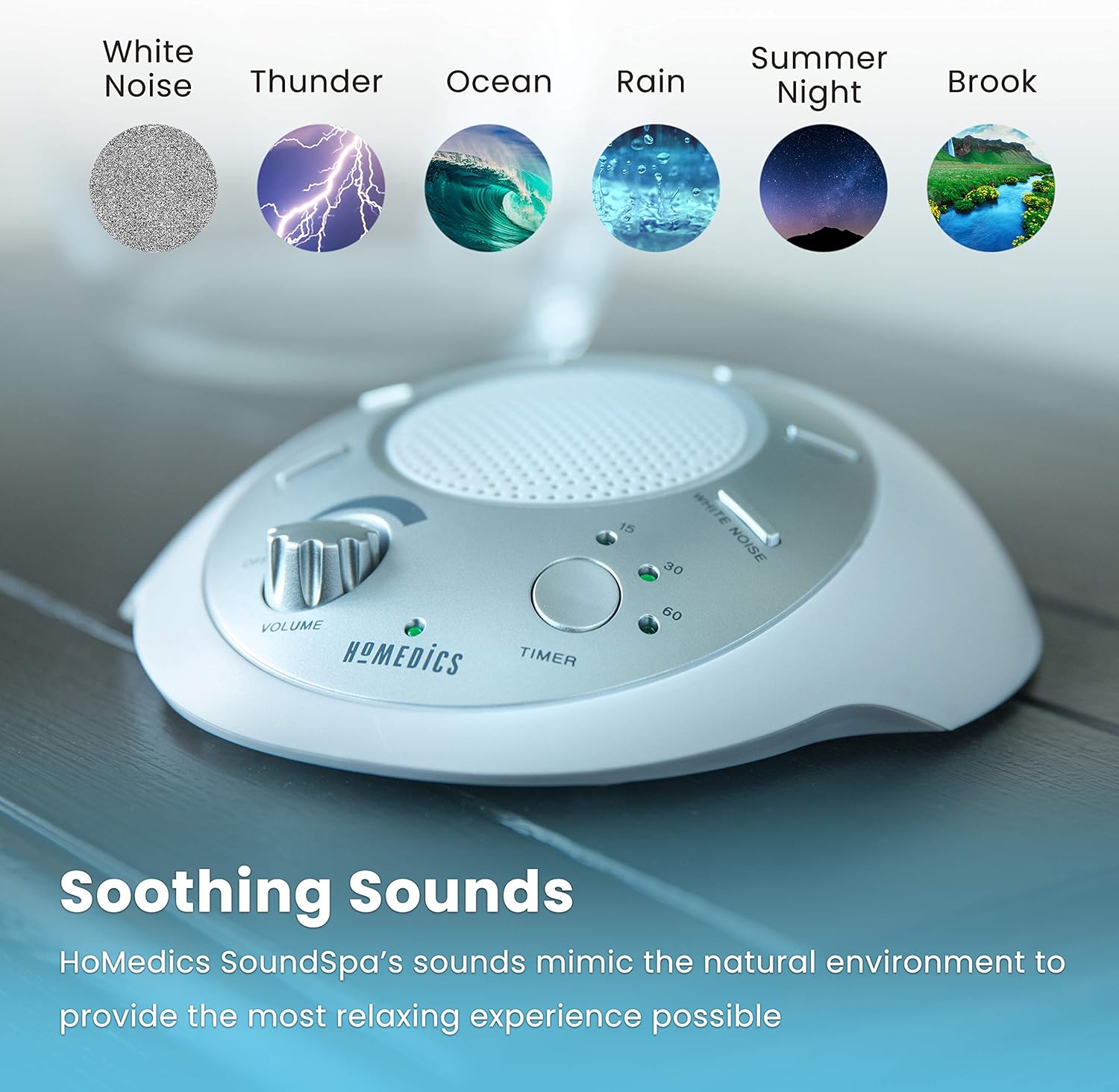 White Noise Sound Machine | Portable Sleep Therapy for Home , Office , Baby & Travel | 6 Relaxing & Soothing Nature Sounds , Battery or Adapter Charging Options , Auto-Off Timer | HoMedics Sound Spa: Health & Personal Care