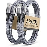 Ruaeoda 6ft Micro USB Cable 2-Pack, Heavy Duty Pet-Proof Braided Android Charger Cord, Fast Charging Wire with 25000+ Bend Li