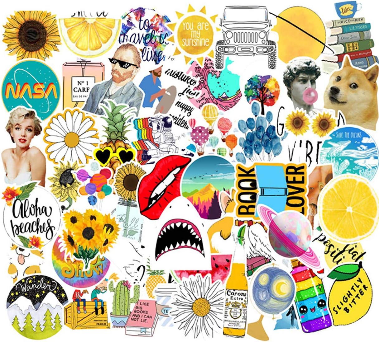 EHOPE Cute Stickers for Water Bottles, Waterproof, Aesthetic, 53 Pack Hydro Flask Stickers Trendy Laptop Stickers Guitar Computer iPhone iPad Water Bottle Stickers for Teen Girls