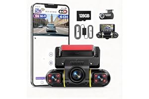 LAMTTO 4 Channel Dash Cam 360° View 1080P Front Rear Inside Left Right, 5G WiFi Dash Camera for Cars with Hardwire Kit Includ