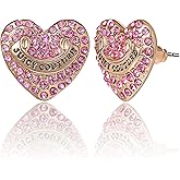 Juicy Couture Logo Heart Stud Earrings for Women with Stone Embellishments, Rhodium or Gold-Tone Valentines Earrings
