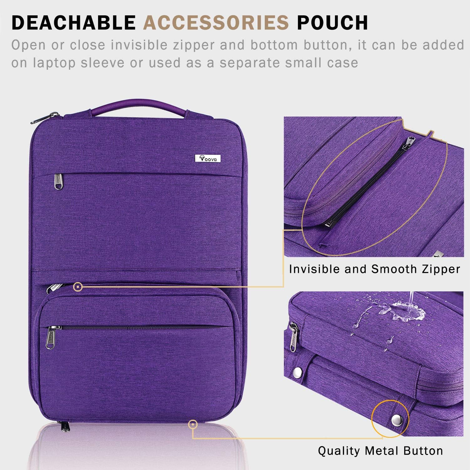 Voova Laptop Sleeve Case 13 13.3 14 Inch with Detachable Accessories Organiser Pouch,360° Protective Computer Bag Cover for MacBook Air 13 M1/M2 2020-2022,MacBook Pro 13/14,Chromebook 14,Purple - Image 3
