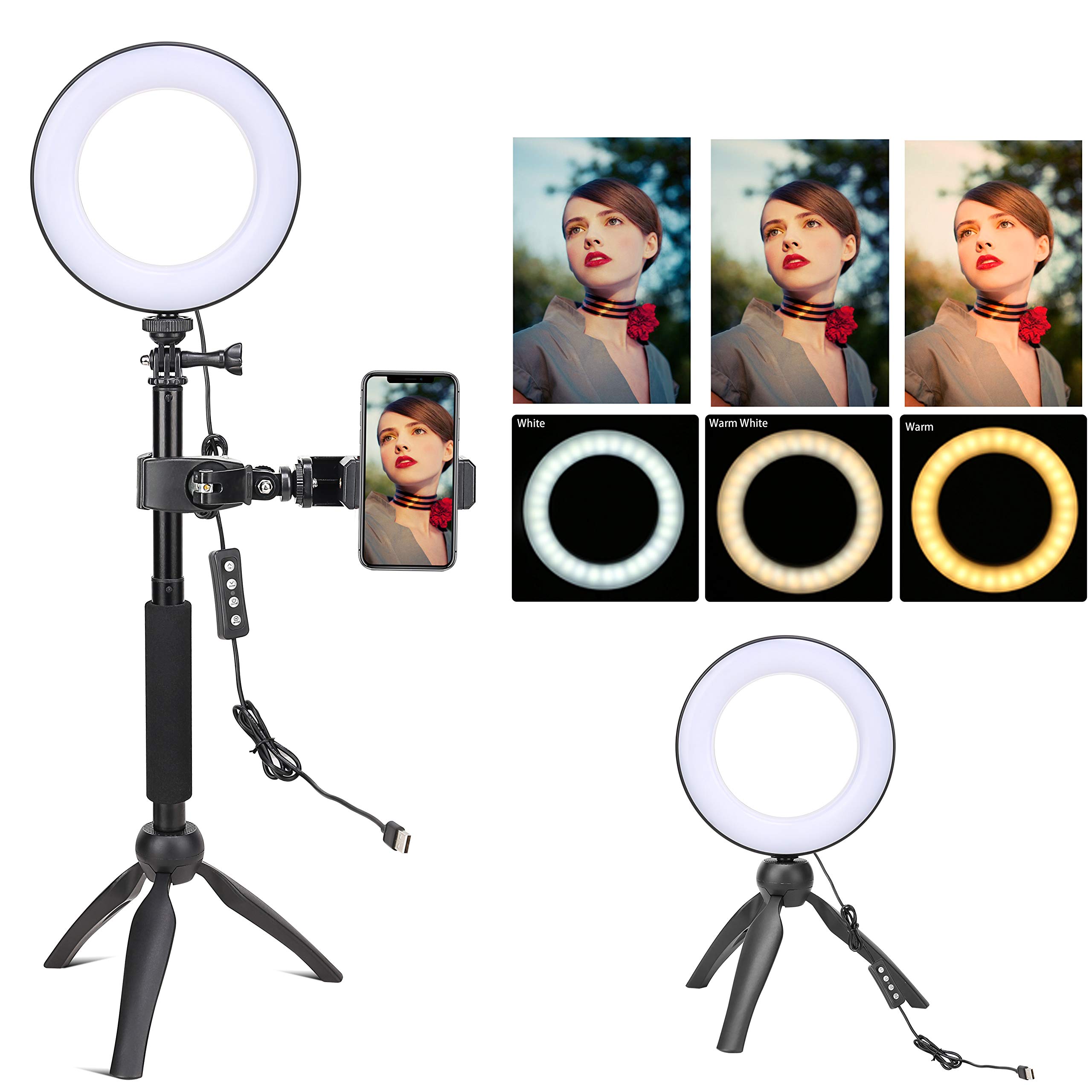 Zomei LED Dimmable Ring Light with Selfie Stick, Mini Tripod, Cellphone Holder for Phone Live Streaming YouTube Video Shooting Photography