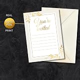 Cardlyst A6 Party Invitations 25 Pack White Gold Foil Print Birthday Baby Shower view 2