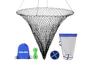 JAKIE-MAR Foldable Bridge and Pier Fishing Net, Drop Net for Pier Fishing, Pier Net for Fishing Saltwater Freshwater, Multi-Purpose Foldable Rubber Fish Basket with 32FT Rope
