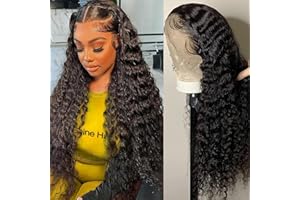 Momaksa 13x6 Lace Front Wigs Human Hair 180 Density 13x6 HD Lace Deep Wave Lace Front Wigs Human Hair Pre Plucked Deep Curly Human Hair Wig Glueless Wigs Human Hair For Women Natural Color 28 Inch