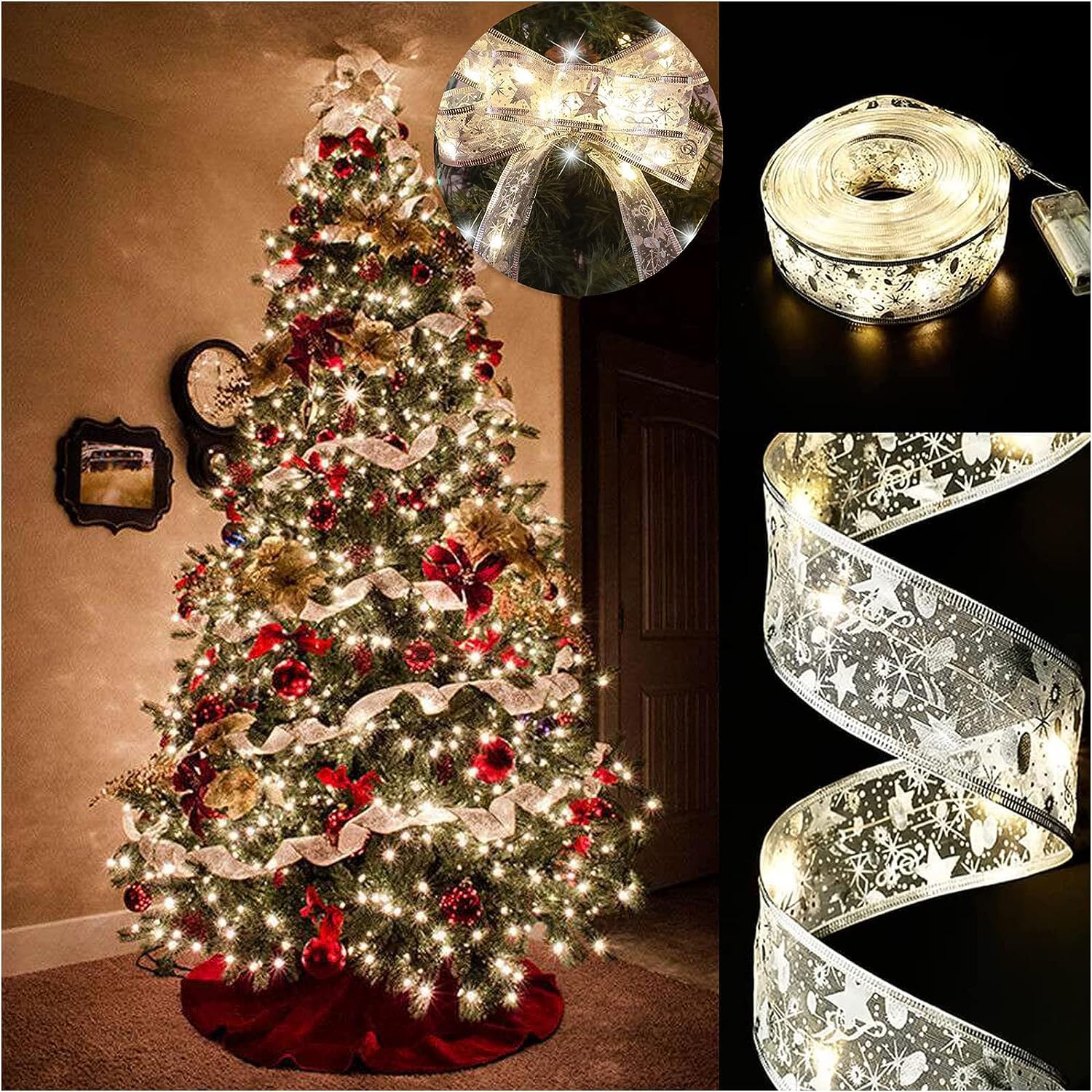 Dreaku Christmas Tree Lights, 19ft/6m 60 LED Christmas Tree Ribbon Waterproof Fairy Lights Decorations Curtain Lights Hanging Fairy Lights for Bedroom Wall Garden Patio Decorations