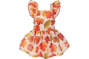 Fitwarm Maple Dog Dress, Ruffled Doggy Thanksgiving Dress, Fall Dog Clothes for Small Dogs Girl, Pet Outfit, Red, Orange, Medium