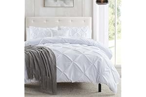 Nestl White Duvet Cover Queen Size - Soft Double Brushed Duvet Set with Button Closure & Corner Ties, 3 Piece Luxurious Pinch Pleated Duvet Cover Set 90x90 Inches with 2 Pillow Shams