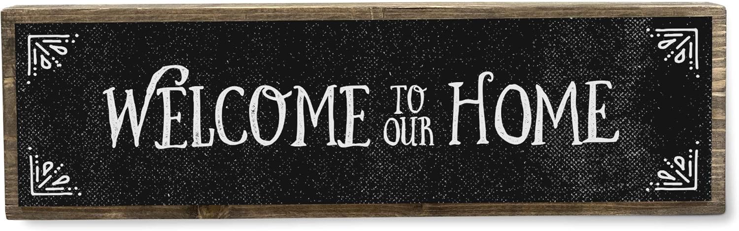 ANVEVO Welcome to Our Home - Metal Wood Sign Dark - Rustic Farmhouse Decor - Rustic Wall Art - Home Decor Clearance - Modern Home Decor