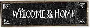 ANVEVO Welcome to Our Home - Metal Wood Sign Dark - Rustic Farmhouse Decor - Rustic Wall Art - Home Decor Clearance - Modern Home Decor